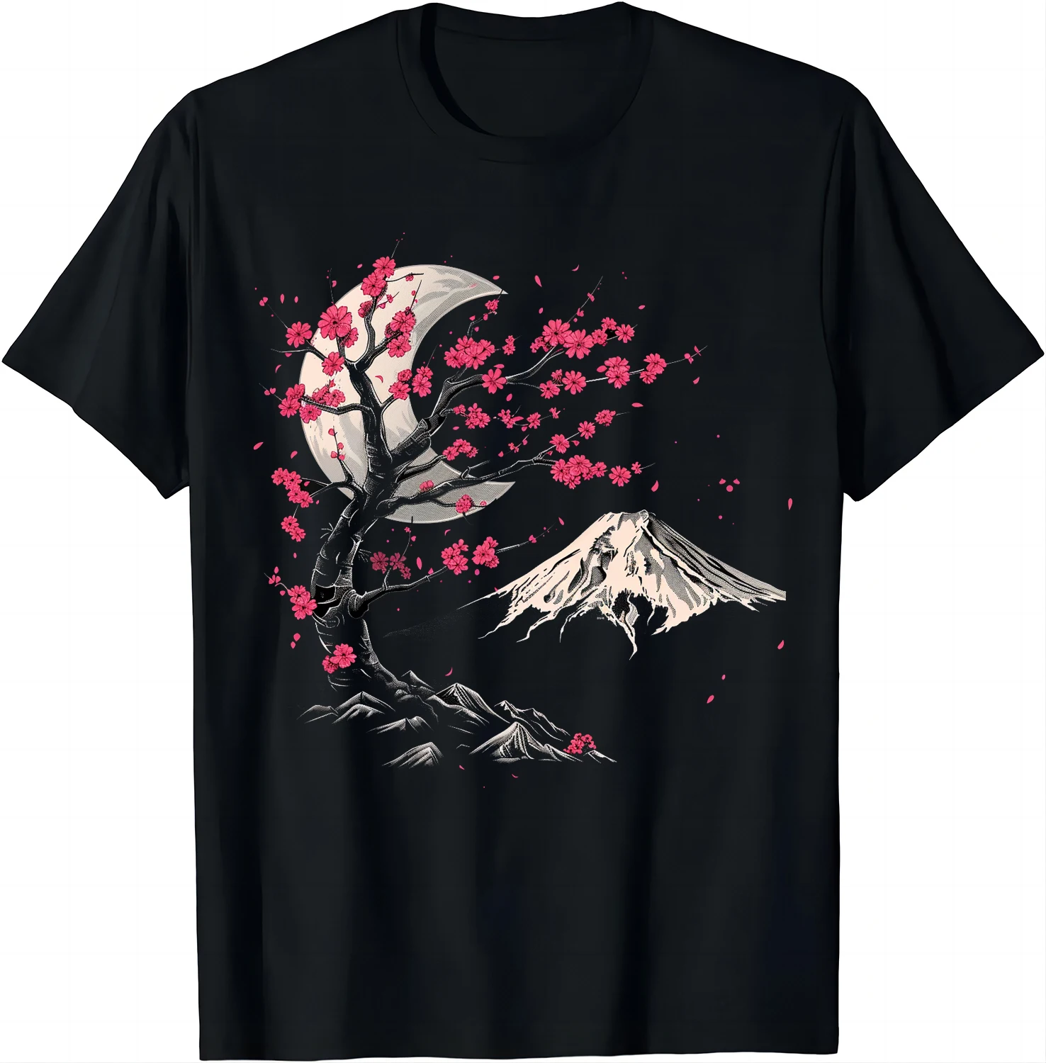 Cherry Blossom Night Tee - Moonlit Serenity T Shirt Japanese Style Shirts  Men Clothing Tops Graphic T Shirts Camisas Streetwear