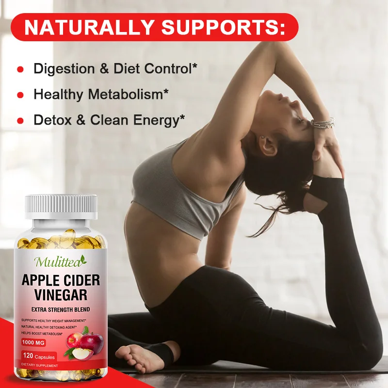 Mulittea 3X Fat Burner Apple Cider Vinegar Capsules Natural Digestion for Metabolism Detox Support Body Sculpting Flat Belly