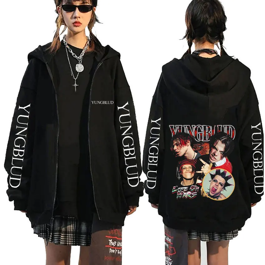 

Rocker Yungblud Graphic Zipper Hoodie Men Women Fashion Hip Hop Rock Zip Up Hoodies Male Vintage Casual Oversized Jacket Coat
