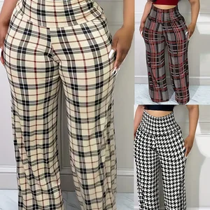 Women's Wide leg plaid pants, high waist, loose casual pants, spring, summer 12 Main Sales Women's Chess Clothes - №10
