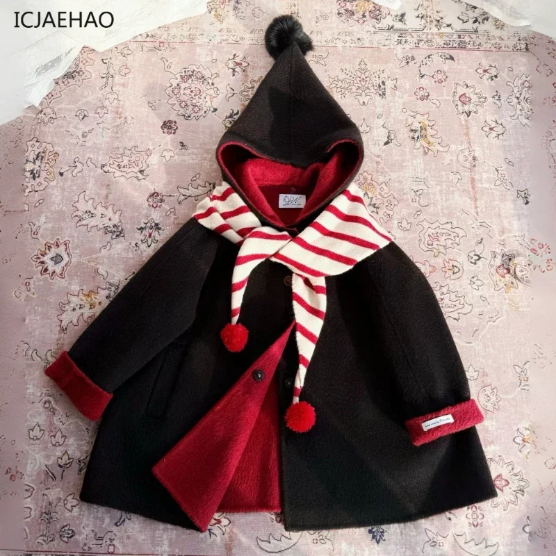 ICJAEHAO Vintage 100% Wool Double-Faced Cashmere Handmade Girl's Coat - Winter, Warm, Elegant, Comfortable, Durable, Fashionable