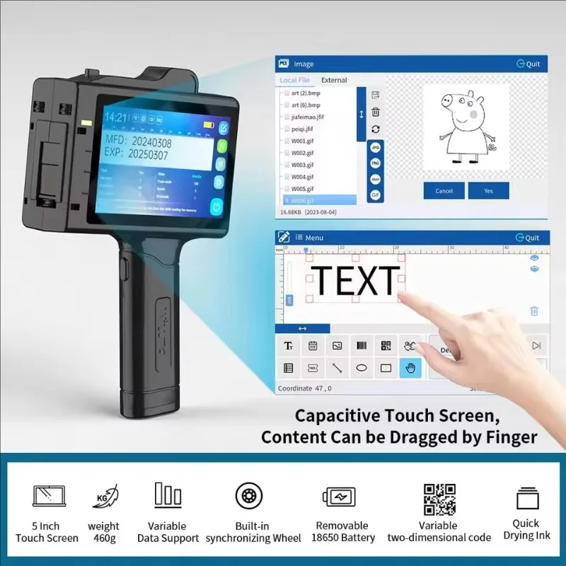 Manual Handheld Inkjet Printer Gun 600DPI 12.7mm Battery Powered Fast Dry Ink QR Code Batch Date Logo Coder