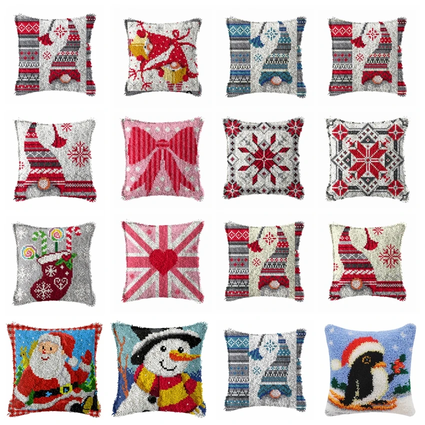 DIY Retro Christmas Latch Hook Pillowcase Canvas Crocheting Foamiran Carpet Embroidery Carpet Latch Hook Kit Knitted Knot Pillow