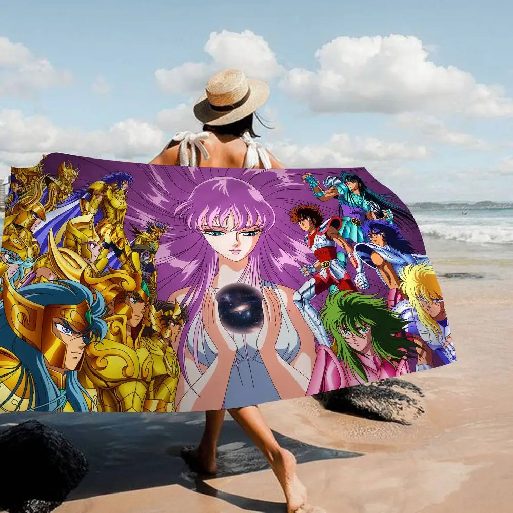 Retro Anime Saint Seiya Bath Towel Microfiber Soft Water Absorbing Breathable For Girl Kids Decorative Cartoon Beach Towel