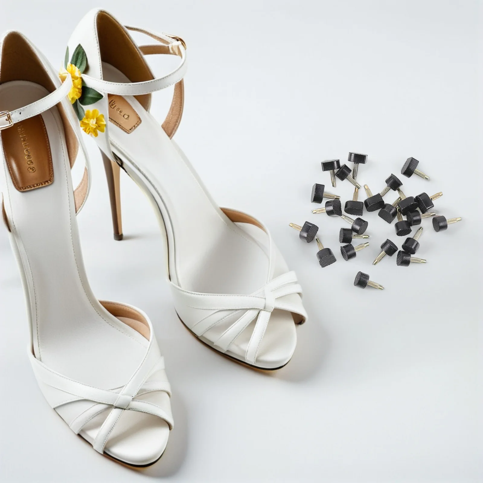 

30pcs High Heel Tips Replacement Shoe Heel Caps Tpu Iron Durable Anti Slip Sole Repair Caps Worn Heels Black Assorted Size