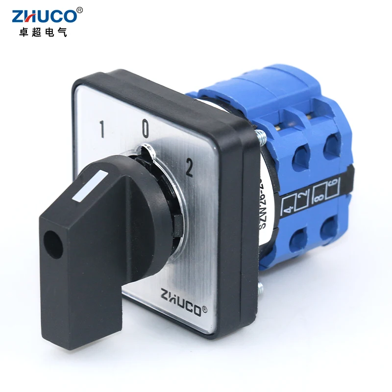 ZHUCO SZW26/LW26-20 Ith 20A Ui 660V 2 Pole 8 Screws 3 Position 64X64 48X48 mm Panel Transfer ON OFF ON Changeover Cam Switch