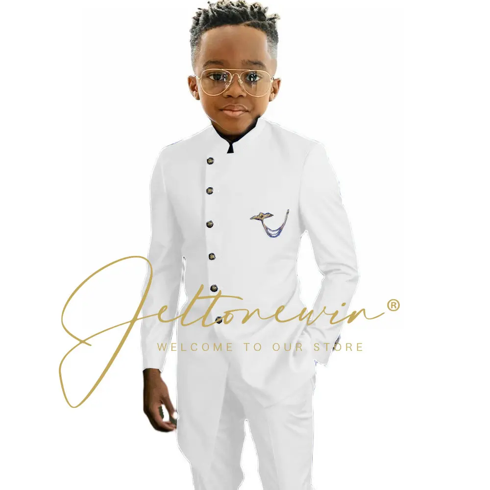 Royal Blue African Design Boys Suits Set For Wedding Formal Tuxedo Kids Costume Piano Performance Children Tailor Made