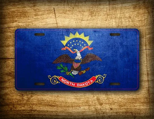 North Dakota Americana Weathered Metal Flag License Plate Antique ND State Flag