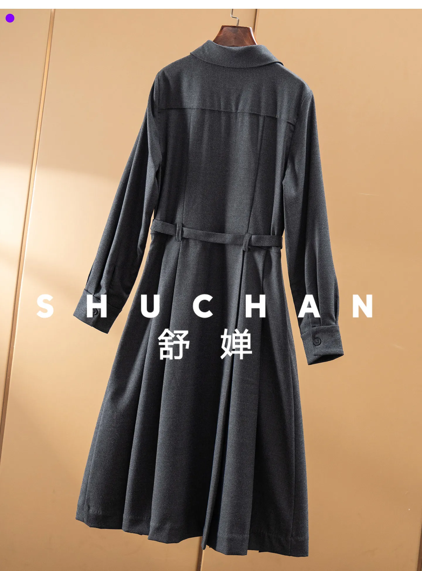 Tempérament élégant, français 69% laine à lacets taille robe chemise à manches longues femmes 45I8 robes longues pour les femmes