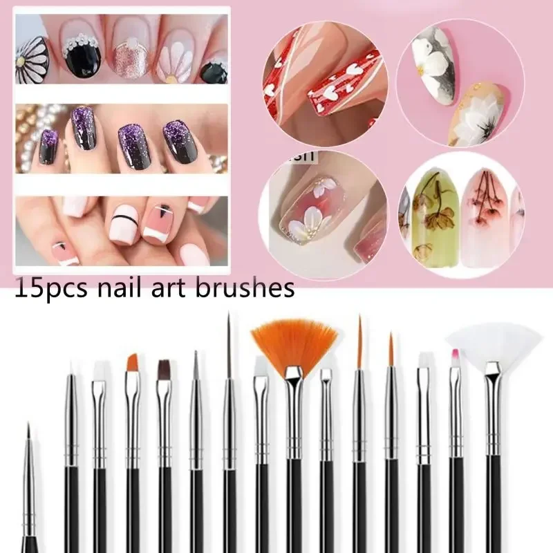 5/15/20 piezas pincel para decoración de uñas, punta de diseño, pintura, dibujo, juego de pinceles para uñas, delineador de pluma punteado, herramientas de manicura de esmalte de Gel UV acrílico