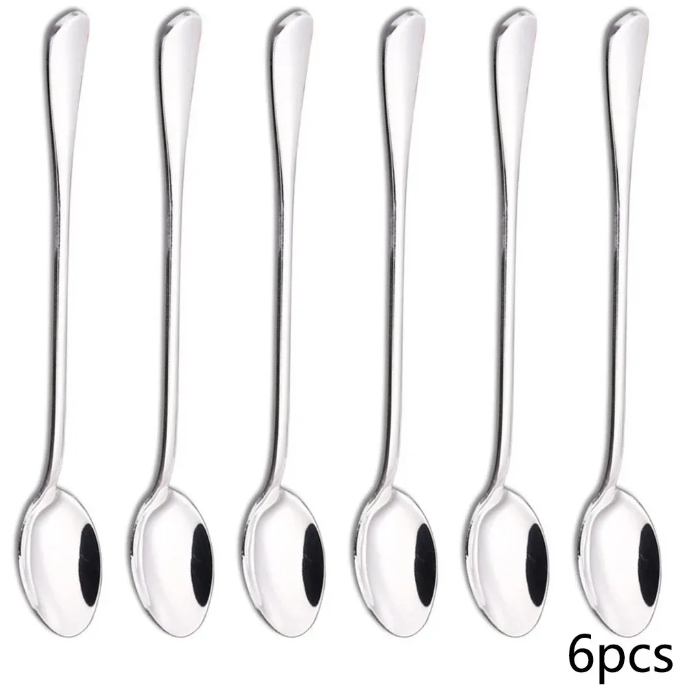 

6PC Stainless Steel Coffee Spoon Long Handle Ice Cream Dessert Tea Spoon 19.5x2.8cm For Picnic Drinkware Tableware KitchenSupply