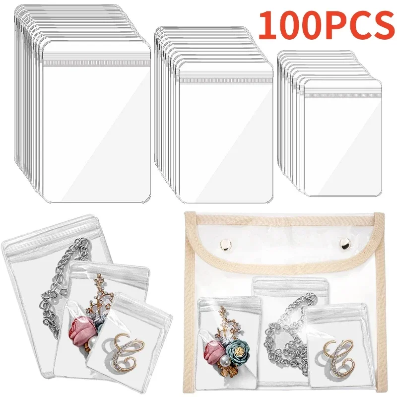 Bolsa organizadora de joyas, bolsas transparentes de PVC antioxidante para joyería, pendientes, colgantes, collares, pulseras, bolsa de almacenamiento, 10-100 Uds.