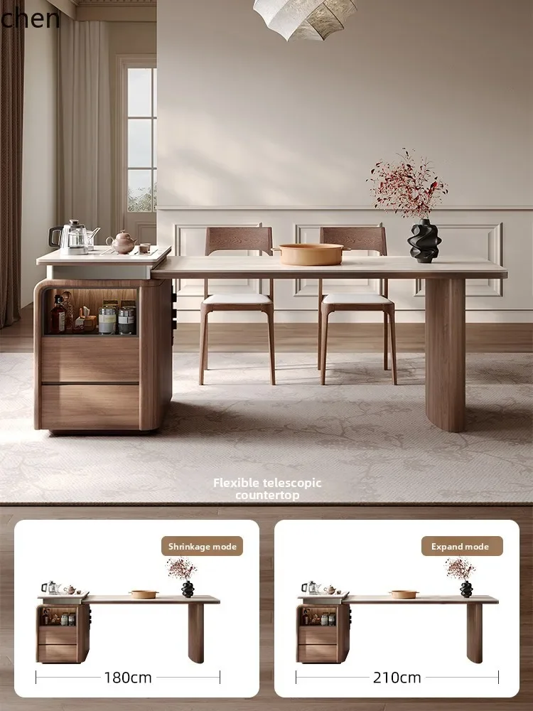 YY- retractable household small apartment high-end restaurant retro solid wood dining table and chair combination