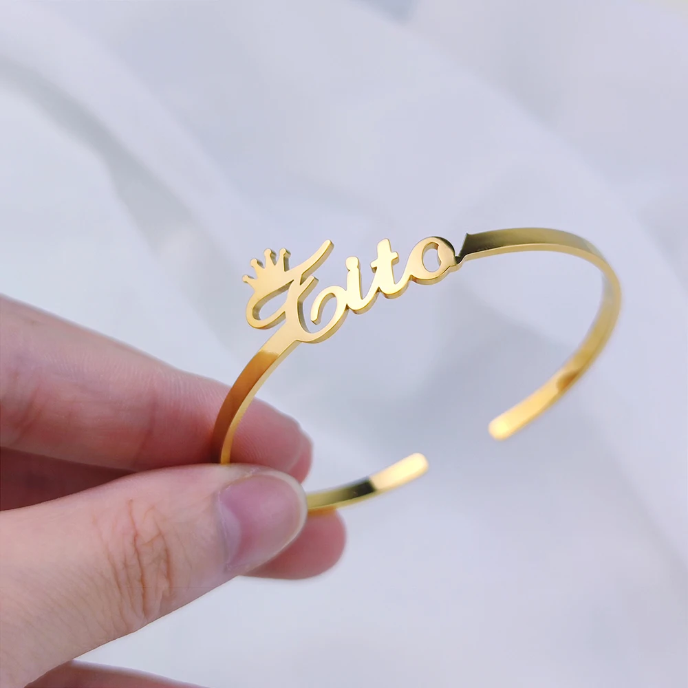 Pulsera con nombre personalizado para mujer, brazalete con letras de acero inoxidable, joyería personalizada, regalo de cumpleaños