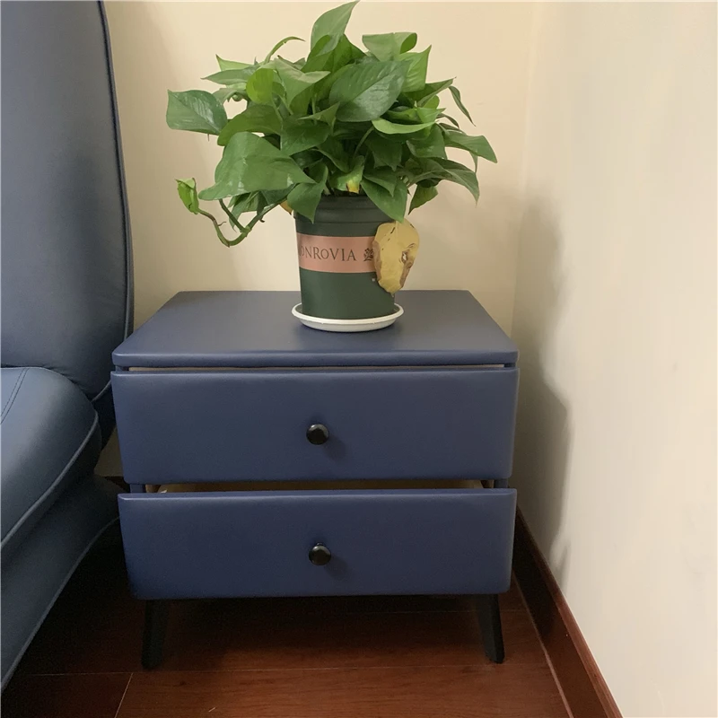 Light luxury pine custom-made simple modern Nordic drawer leather art storage bedside table high-end leather bed