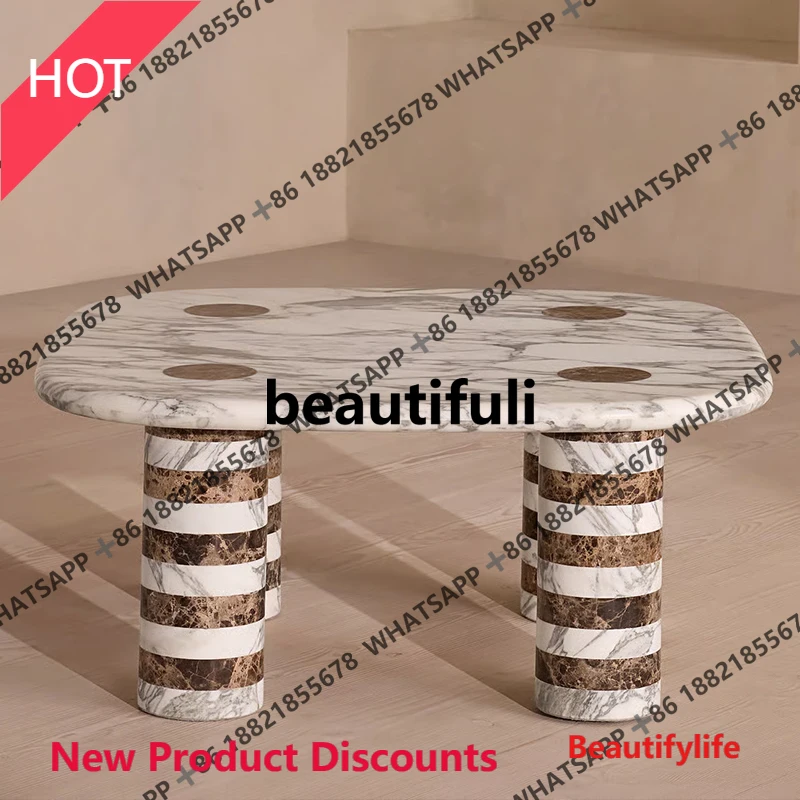 

D53 Итальянский журнальный столик из натурального мрамора, журнальный столик для гостиной, светлый, роскошный художественный квадратный чайный столик