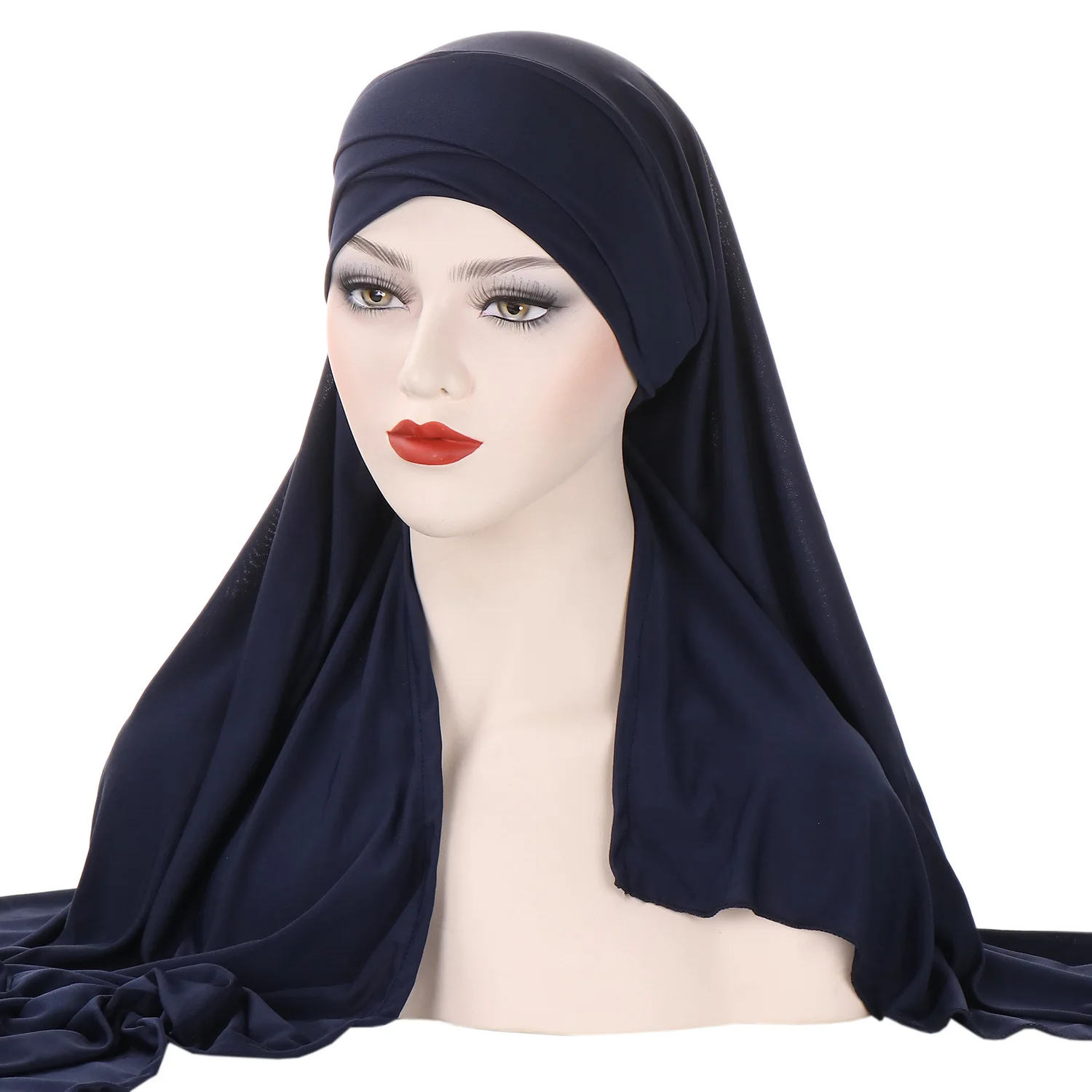 

Solid Color Hijab Soft Elastic Head Warps Forehead Cross Casual Turban Headscarf Hat For Women