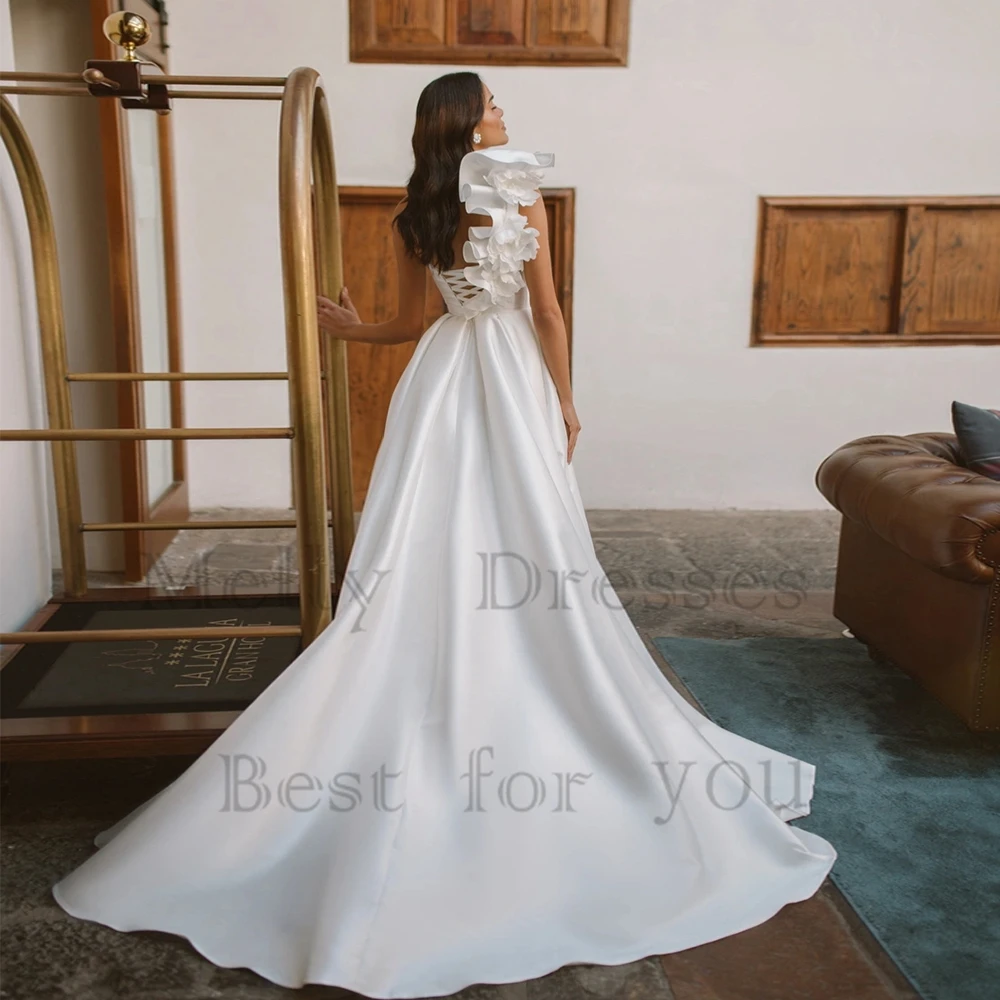 Requintado fenda lateral vestidos de casamento com organza sem mangas vestidos de noiva para as mulheres 2025 verão novo tribunal trem vestido de novia