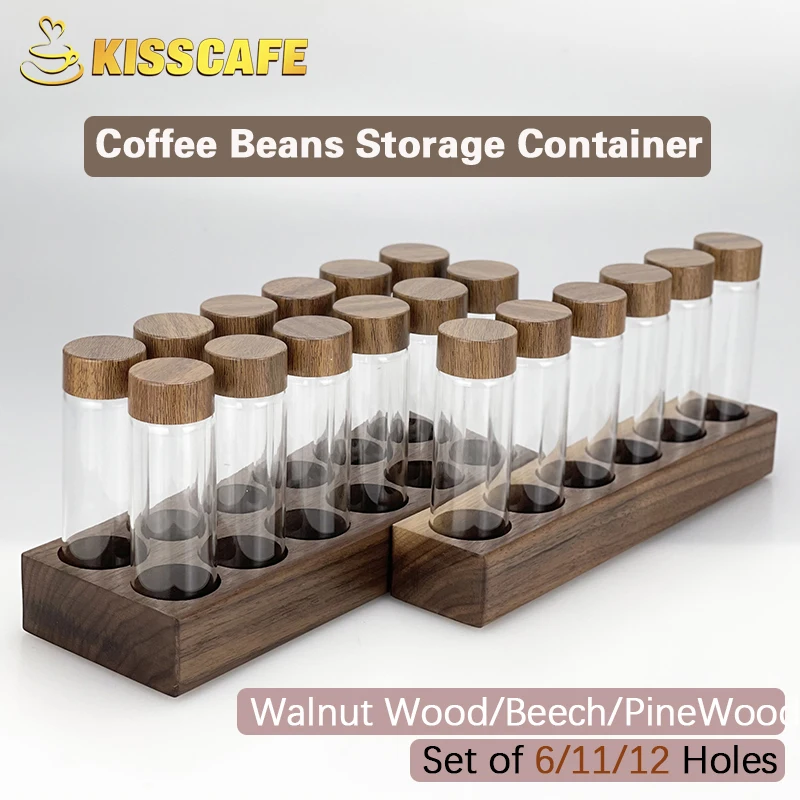 Coffee Beans Storage Container Display Rack Walnut Tea Tube Bottle Glass Espresso Coffee Accessories Tool Barista Coffeware Sets