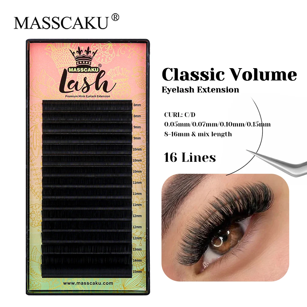 New Arrival MASSCAKU C/D Curl 100% Handmade Classic Regular Lashes 8-16mm and Mix Size Lightweight Korea PBT Fiber Lash in Stock