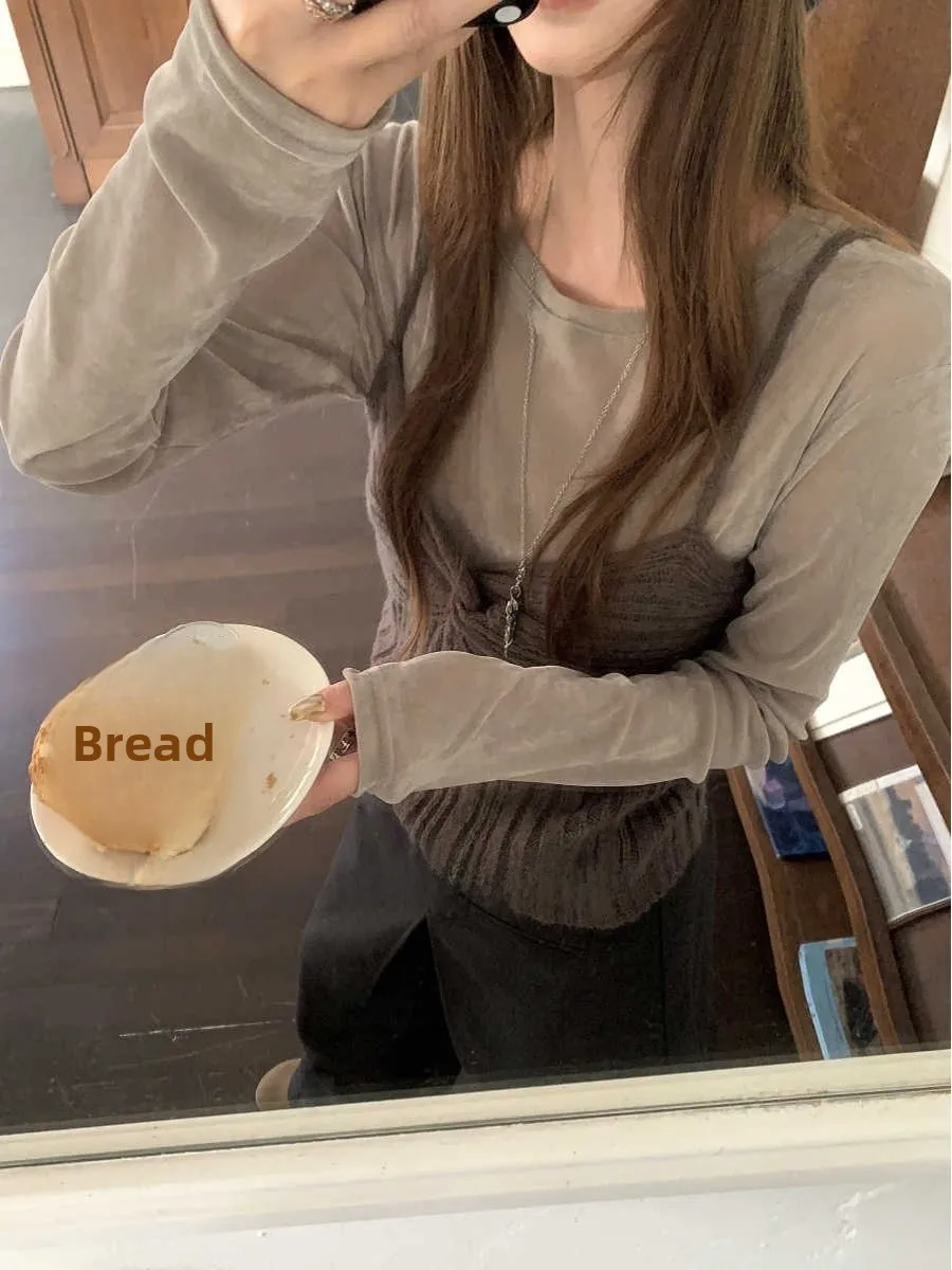 

Korean Ambient Knitted Long Sve Women's Base irt Set Casual Sle High Waist Trousers Faionable Layering Top