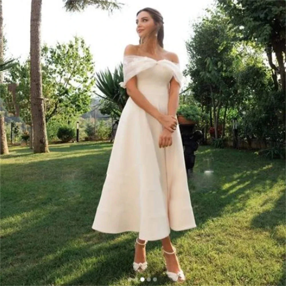 

High-end Banquet DressesCold Shoulder Simple Mid-Calf Dresses For Bridesmaid Party Holiday Ball Cocktail Party