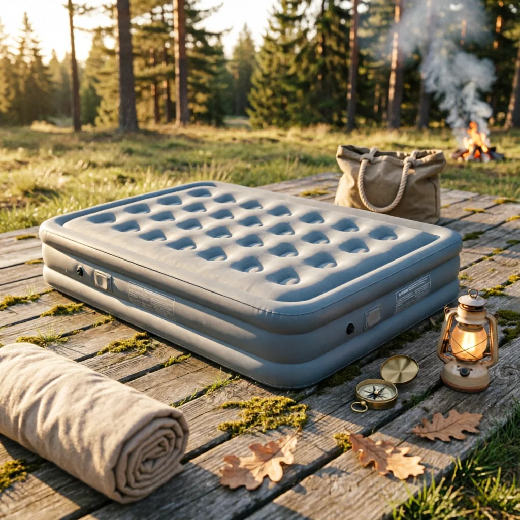 Portable Camping Air Mattress Built-in Pump Auto Inflate Bed Flocked Air Bed Sturdy Support Thick Inflatable Mattress Versatile