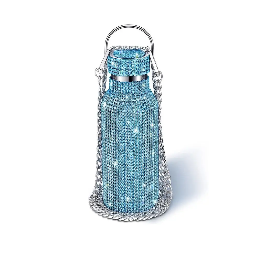 

Thermal Rhinestone Water Bottle Chain Refillable Bling Cups Removable Carrying Strap Stainless Steel Glitter Tumbler Travel