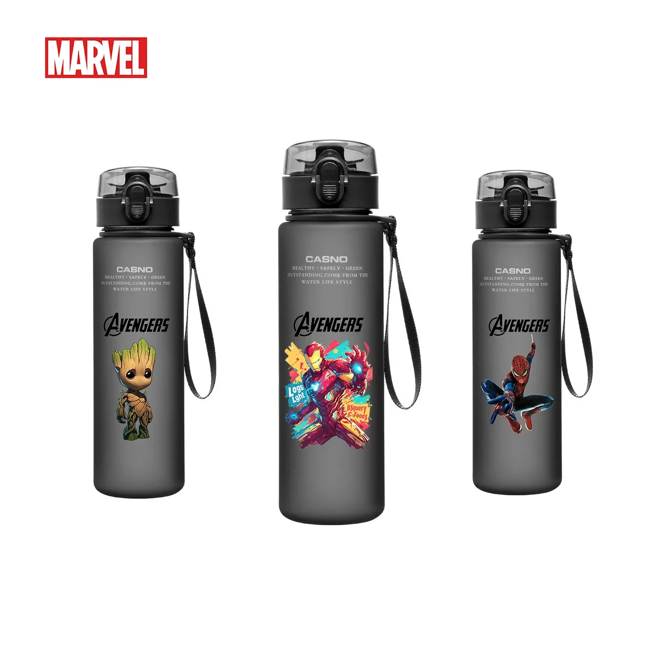 

Spider-Man Marvel Water Bottle Groot Iron Man Avengers 560ML Large Capacity Portable Plastic Anime Children Water Cup Gift