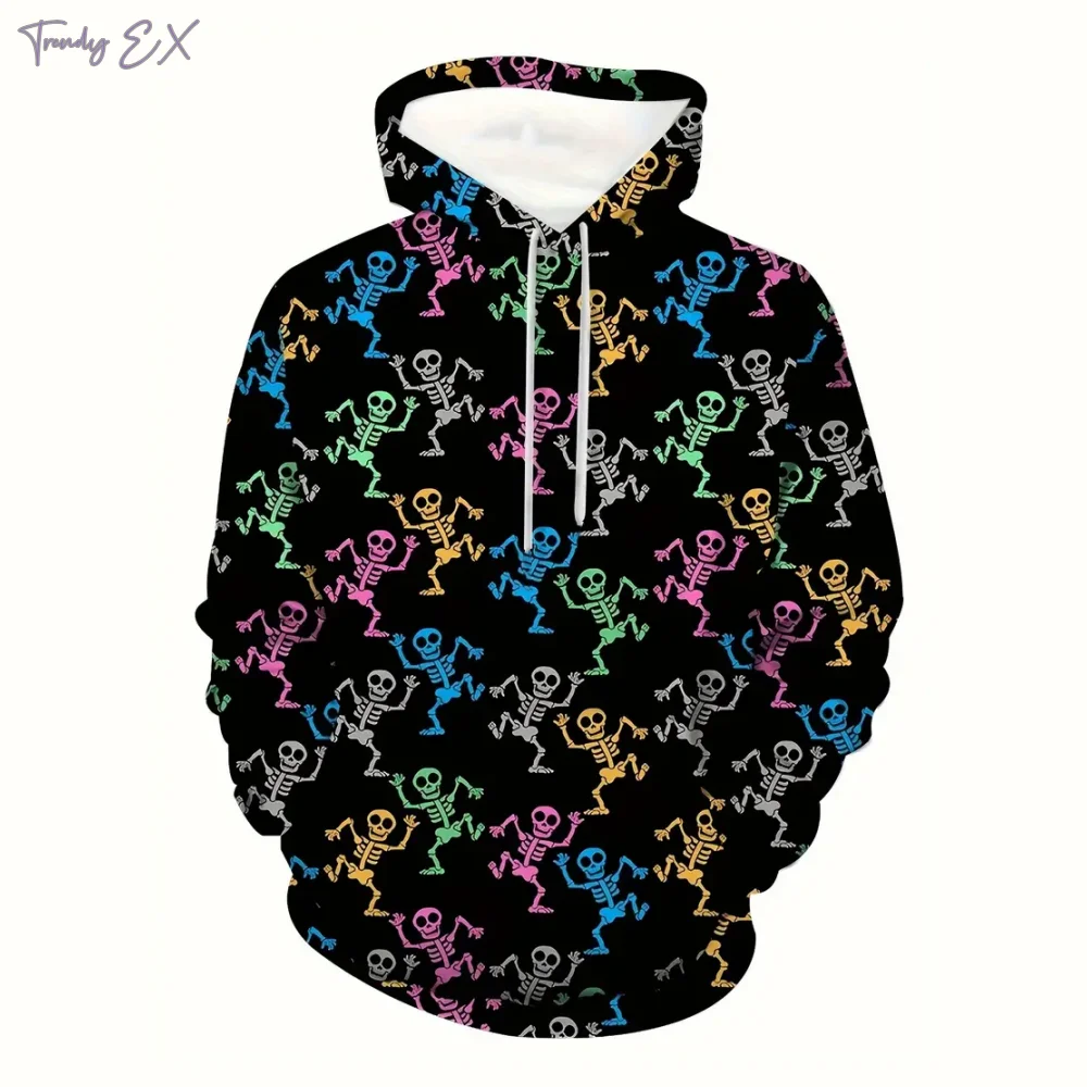 Felpe per uomo stile Punk 3D Skull stampe digitali felpe con cappuccio Street Fashion tasca a marsupio manica lunga abbigliamento sportivo da uomo