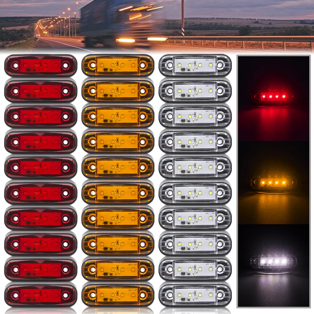 

10PCS 12V 24V LED Side Marker Lights Car External Lights Warning Taillight Signal Brake Lamps for Truck Trailer Lorry Bus 4 LED