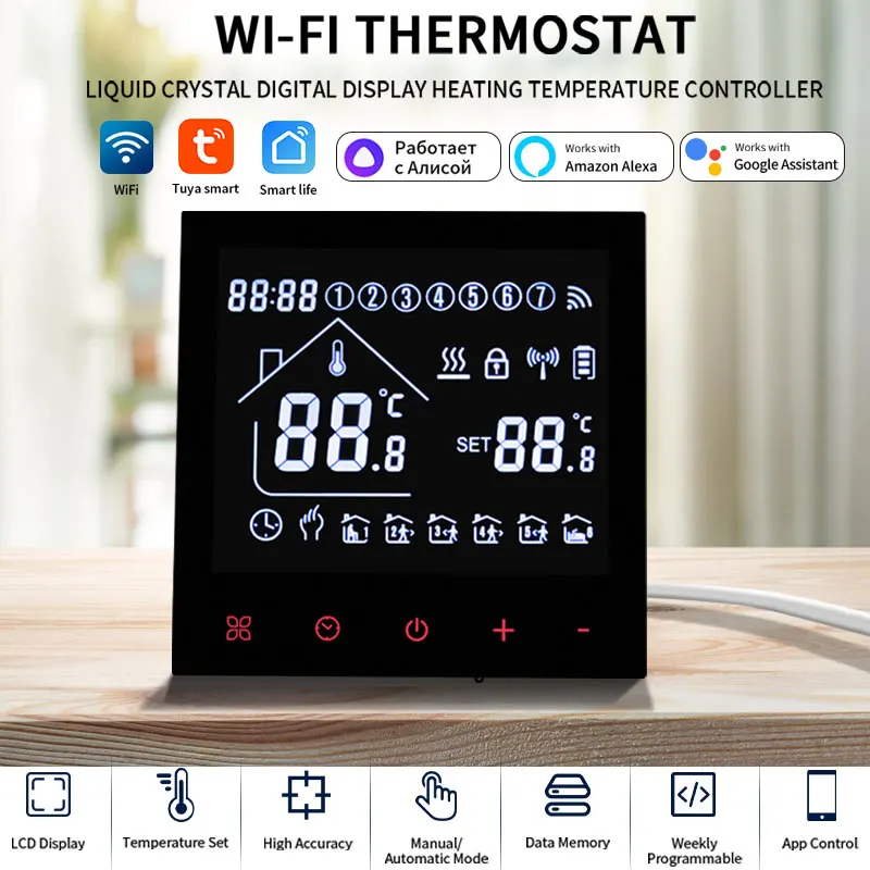 Tuya WiFi Smart Thermostat LCD Display Touch Screen Electric Floor Heating Water/Gas Boiler Thermostat Work With Alexa Alice