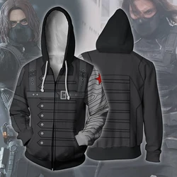 Movie Winter Soldier Cosplay Hoodies Autumn Print Zipper Superhero Sportswear 3D Hooded Party Jacket Soldier Polyester Uniform