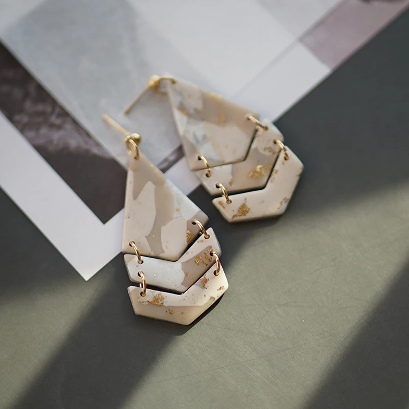 Translucent Milky Mable Elegant Trendy Brass Dangle Geometry Vintage Antique Polymer Clay Handmade Earring Sets Gifts Jewelry