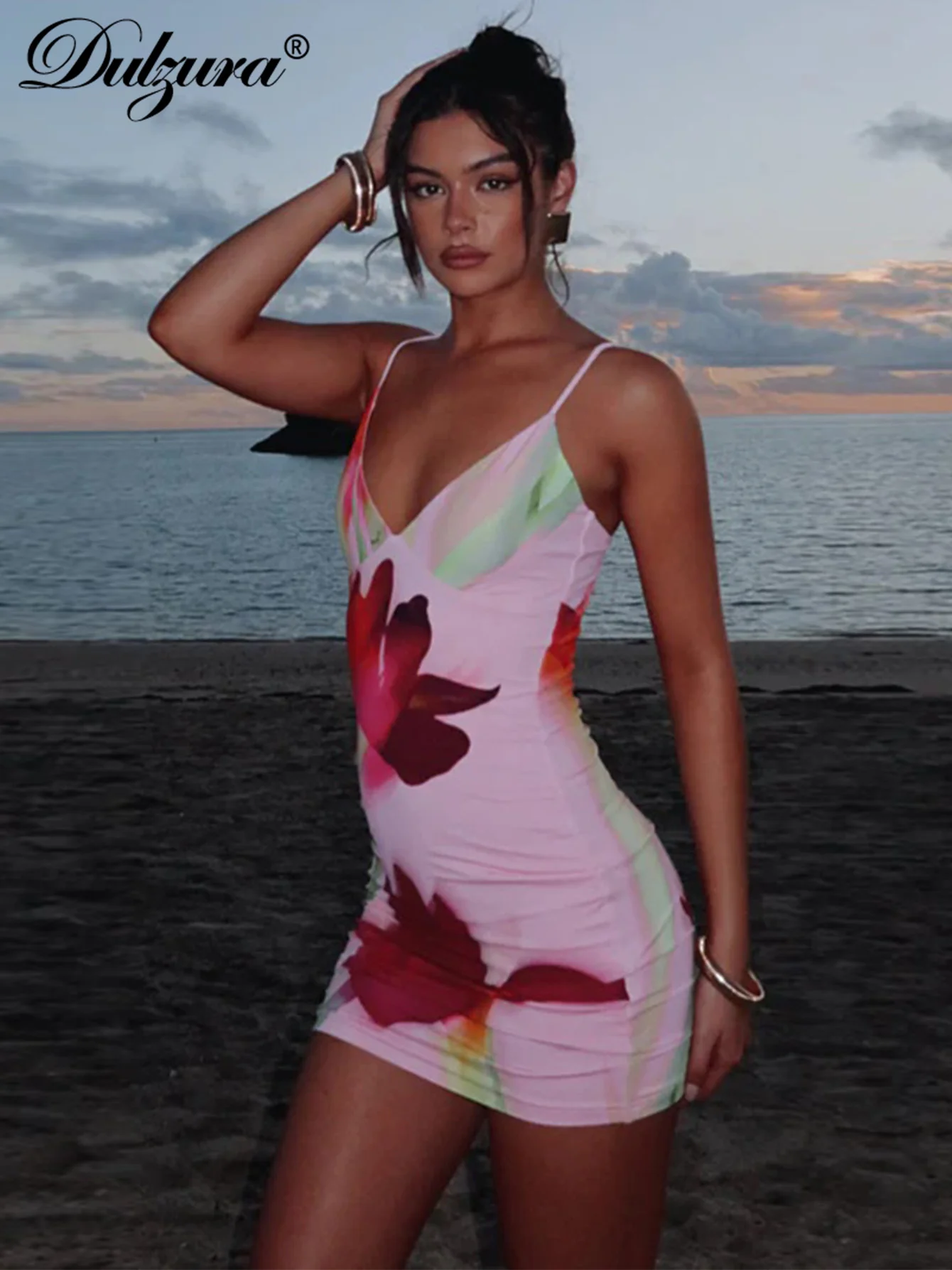 Dulzura Mini abito aderente senza maniche senza schienale con stampa floreale Cami Abito corto elegante sexy da donna Party Club Beach Summer Outfit