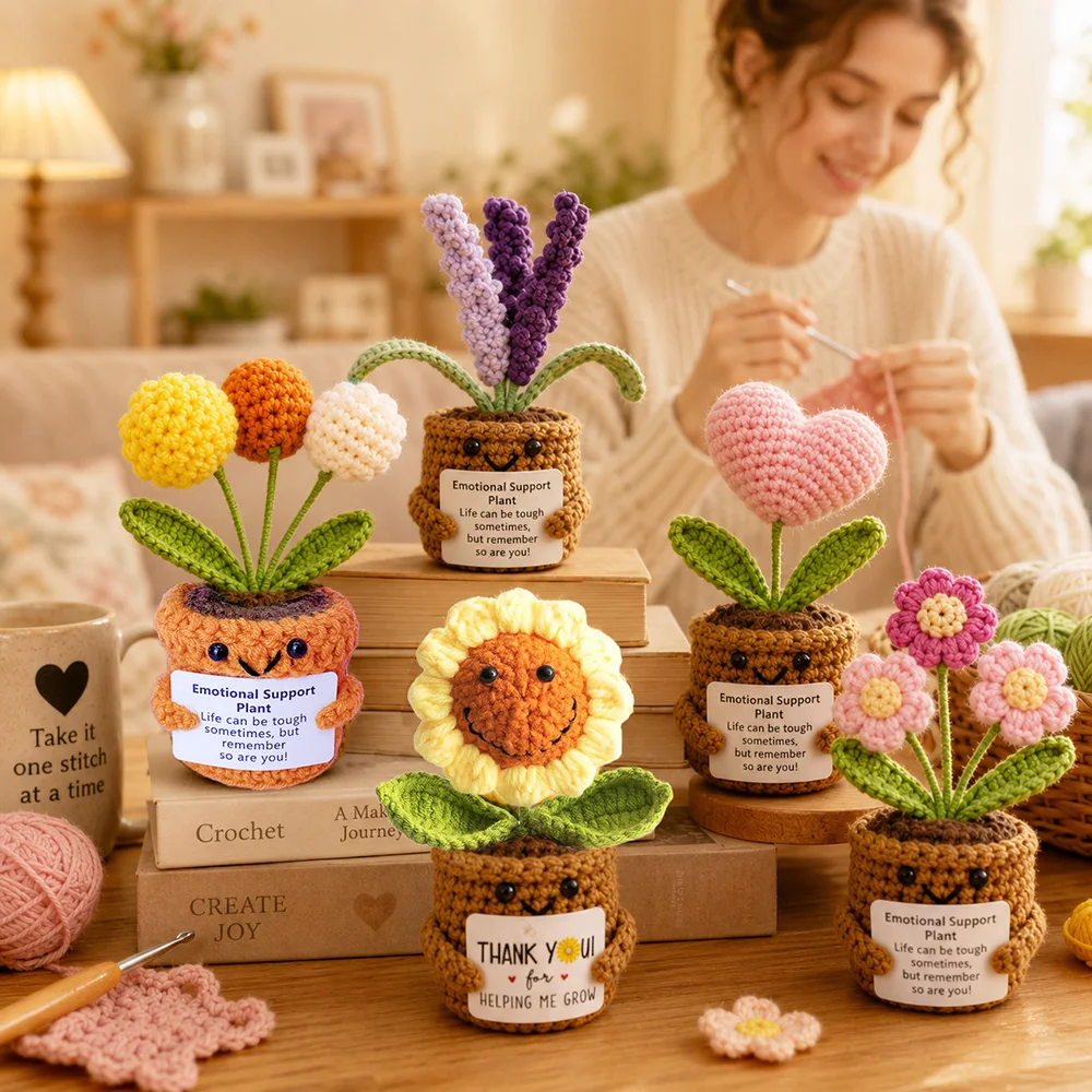 Positive Energie Kartoffel-Taschen-Haustier, handgefertigte gehäkelte Mini-Puppe, lustiges Wollgeschenk für Freunde oder Liebhaber, emotionale Unterstützung, Pflanze – Detail 3
