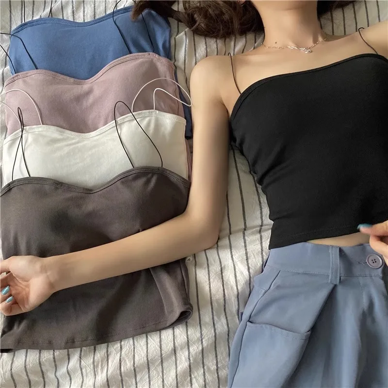 Mulher roupas ropa mujer roupas femininas sem alças sólida moda verão wear camisa estilo fino roupas meninas casuais topos macios
