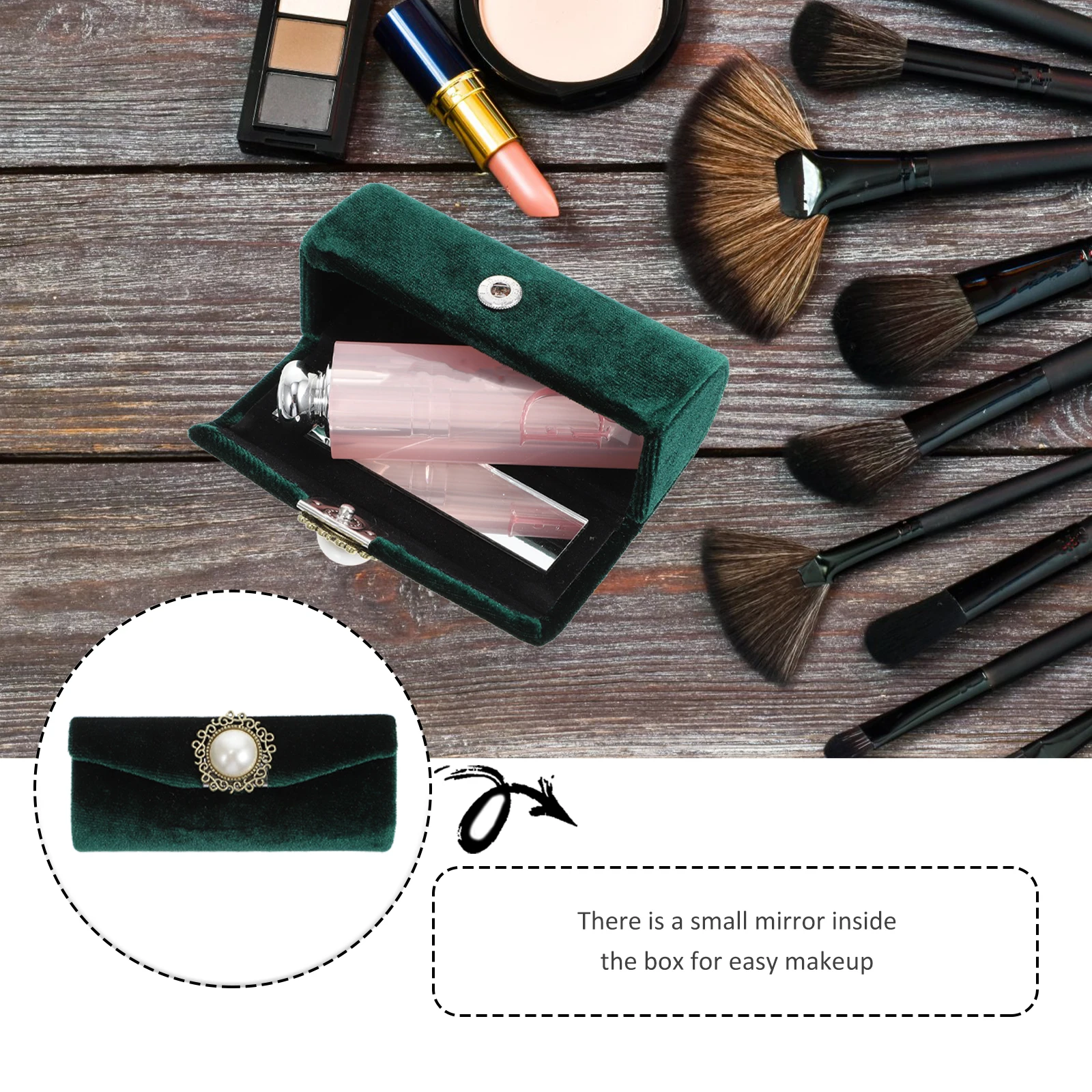 

Lipstick Box Mirror Retro Case for Woman Portable Holder Durable Material Great Gift Lightweight Storage
