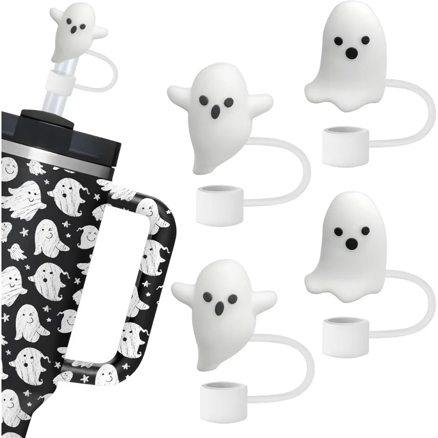 

4Pack Ghost Straw Topper for Stanley Cup Halloween Straw Covers Cap for 10mm Drinking Straw Tips Lids Halloween Gifts