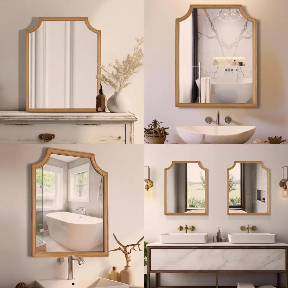 

Scalloped Edge Wooden Rectangle Mirror, 16x20 Inch, Ideal for Small Bathroom Vanity, Hallway, Bedroom, Living Room Wall Decor