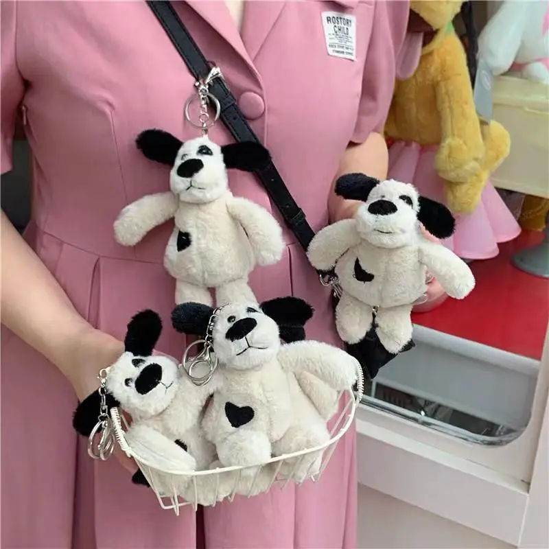 15cm Kawaii Shy Puppy Dog Keychain Plush Cute Soft Stuffed Animal Spotty Dog Plushie Doll Boys Girls Bag Pendant Car Keyring