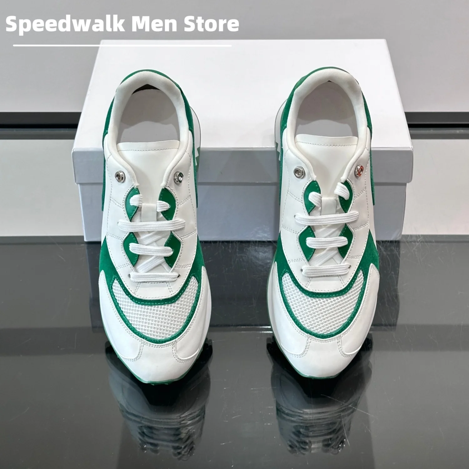 Men Retro Color Block Sneakers Genuine Leather Suede Mesh Patchwork Running Shoes Non Slip Thick Sole Outdoor Walking Trainers