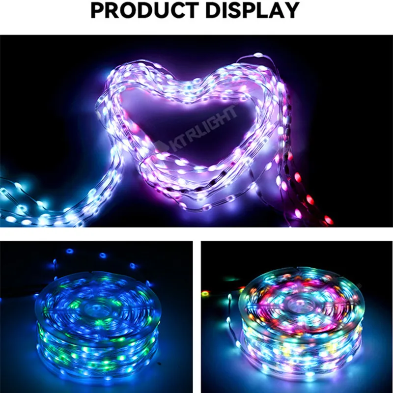 KTRLIGHT DC5V/12V 1.5cm-10cm Pitch 3Pin Clear Wire WS2811 LED Seed Pixel String Light RGB IC Addressable Full Color IP68