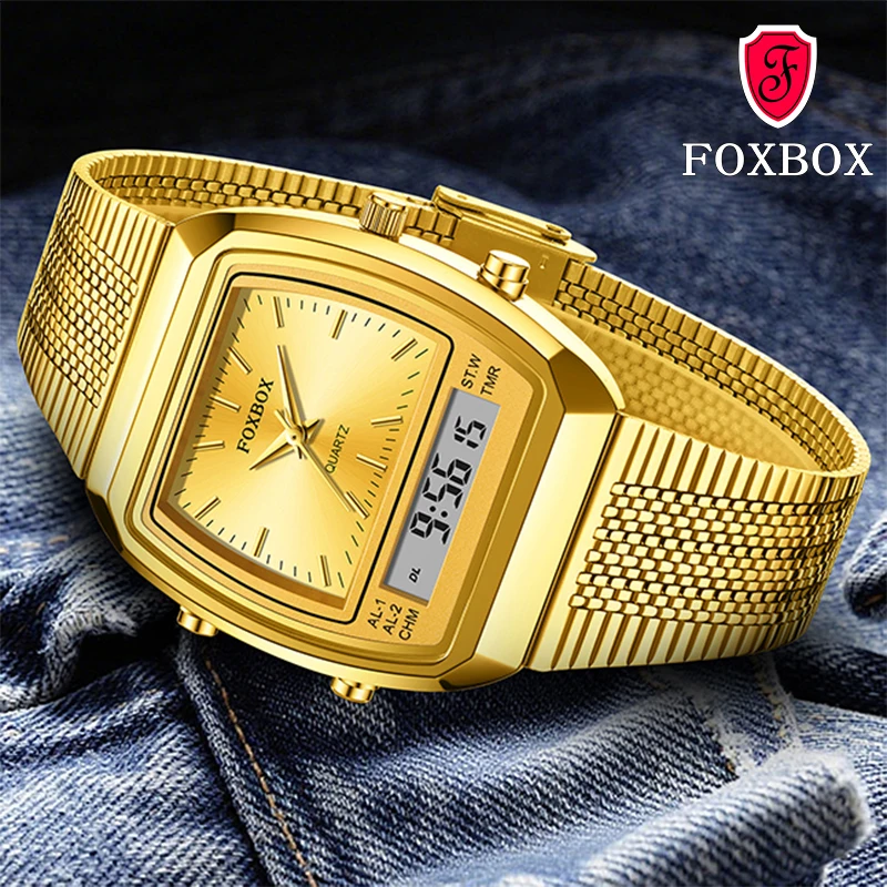 

FOXBOX спортивные часы для мужчин, будильник, секундомер, светодиодный цифровой светильник, двойной дисплей времени, водонепроницаемые наручные часы, мужские часы Reloj Hombre