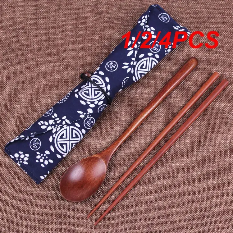 1/2/4PCS High-quality Natural Wooden Chopsticks Spoon Set Travel Portable Dinnerware  Environmental Picnic Gifts With Gift Cloth