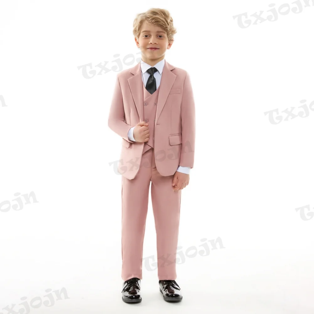 Txjojn Cute Pink 4 Pieces Set Wedding Ring Bearer Outfit Slim Fit Suit Set For School Activities Handsome Christmas Boy Sets