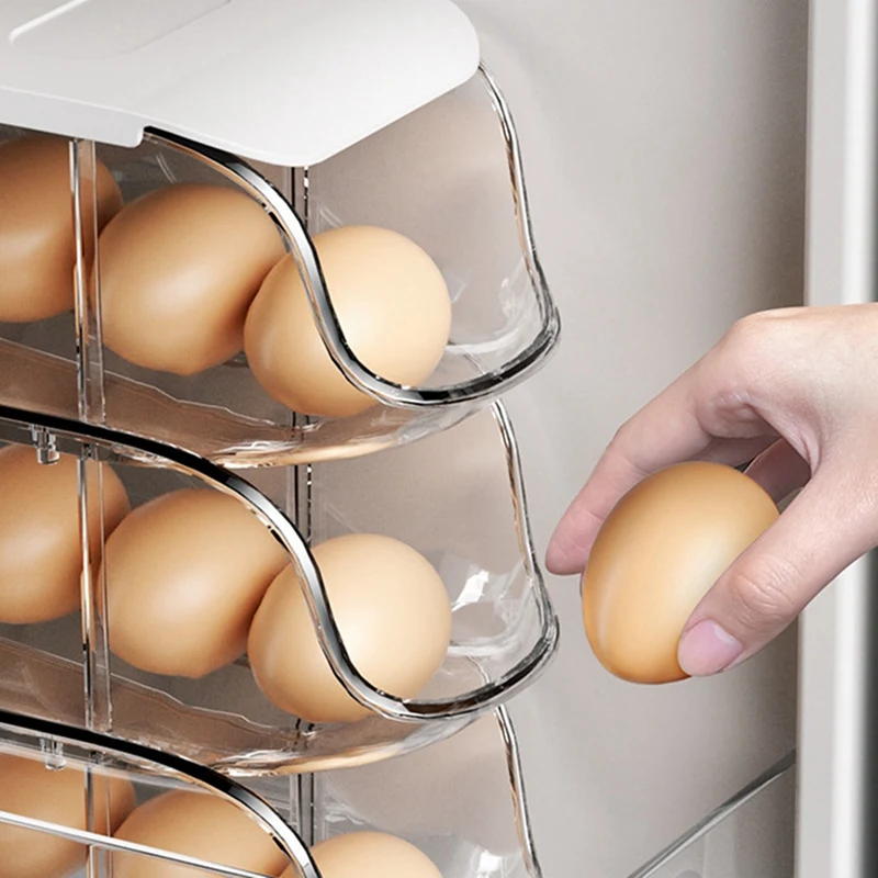 Egg Storage Box Odor-Proof Egg Rack Stackable Egg Rack Organizer For Refrigerator With Auto Rolling Feature