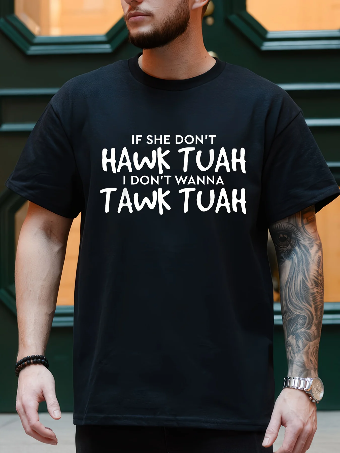 If She Don_t Hawk Tush I Won_t Tawk Tuah T-Shirt Graphic Print Tee Shirt, Tees For Men, Casual Short Sleeve T-shirt