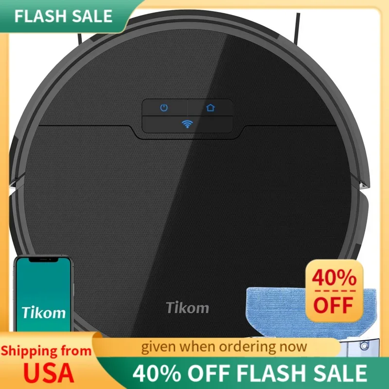 

Tikom Robot Vacuum and Mop, G8000 Robot Vacuum Cleaner, 2700Pa Strong Suction, Self-Charging, Good for Hard Floors, Black