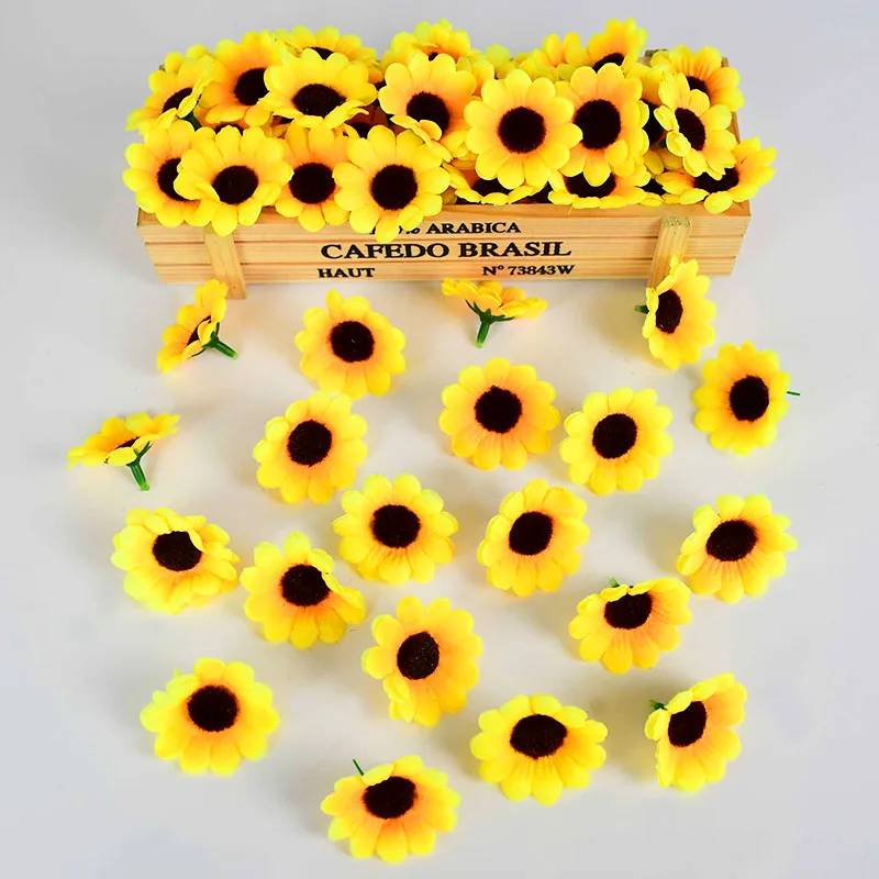 

50pcs simulation Sunflower Artificial Flower Headst Gift Box Decoration Eternal DIY Flowers Bouquet Valentine Mother's Day Gifts